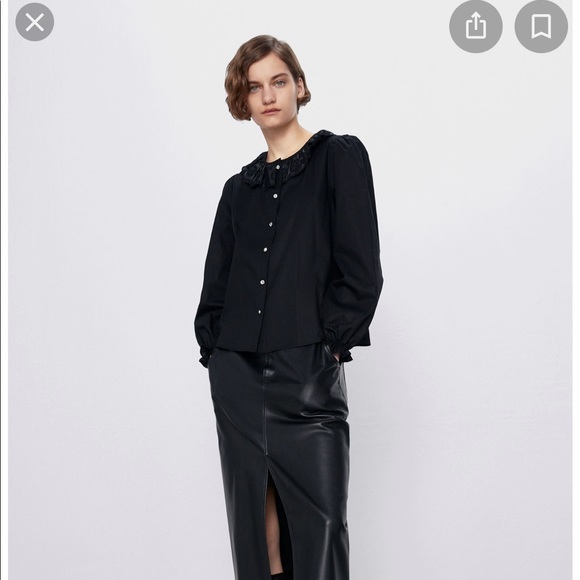Zara black collar button down blouse - Picture 2 of 6